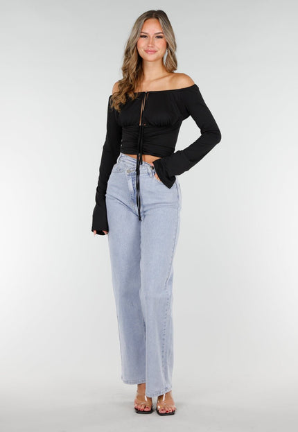 OP=OP.43.NL Zwarte Off-Shoulder Crop Top