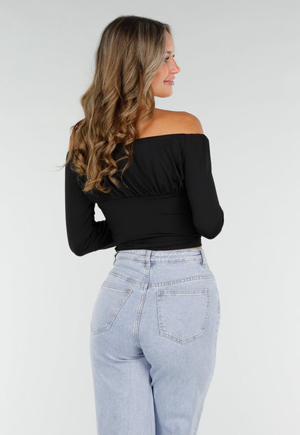 OP=OP.43.NL Zwarte Off-Shoulder Crop Top