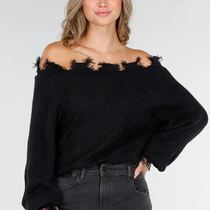 NEW270825 Zwarte Off-Shoulder Trui