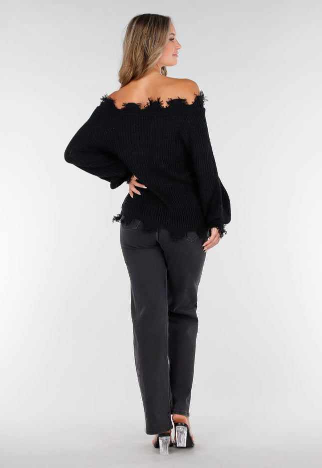NEW270825 Zwarte Off-Shoulder Trui