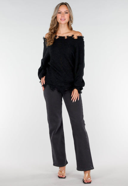 NEW270825 Zwarte Off-Shoulder Trui