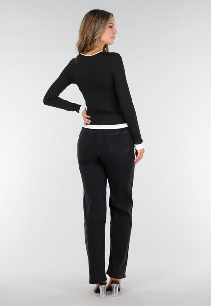 NEW270825 Zwarte Top met Witte Boorden