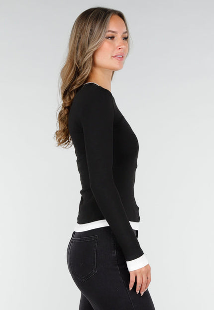 NEW270825 Zwarte Top met Witte Boorden