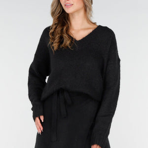 NEW270825 Zwarte Stretch Trui met V-Hals