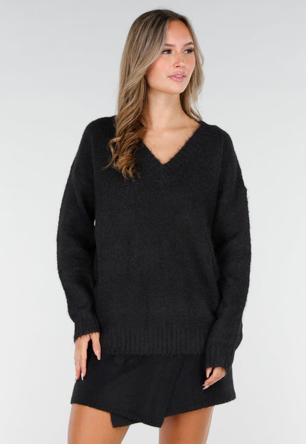 NEW270825 Zwarte Stretch Trui met V-Hals