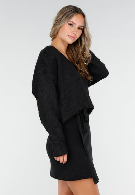 NEW270825 Zwarte Stretch Trui met V-Hals