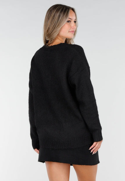 NEW270825 Zwarte Stretch Trui met V-Hals