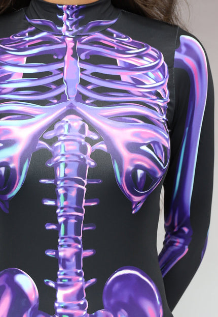 CARNA35 Paarse Cyber Skelet Jumpsuit