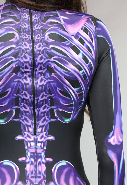 CARNA35 Paarse Cyber Skelet Jumpsuit