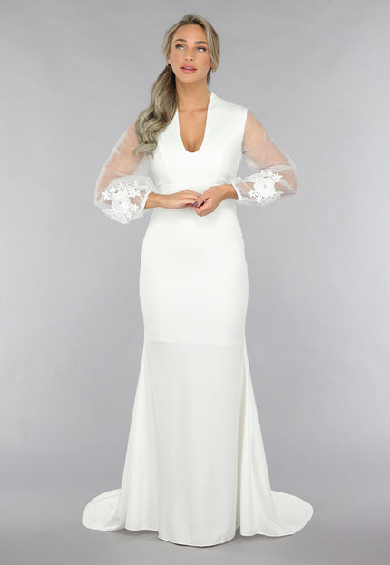 OP=OP.42.NL Aansluitende Trouwjurk met Chiffon Mouwen