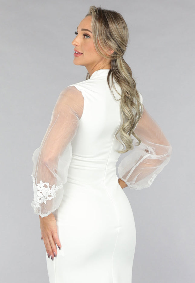 OP=OP.42.NL Aansluitende Trouwjurk met Chiffon Mouwen