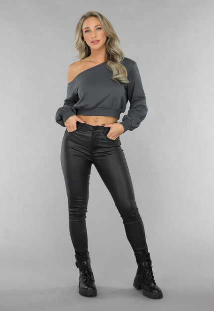 NEW2711 Antraciet Trui met One Shoulder