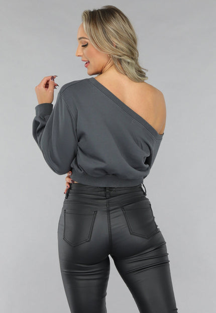 NEW2711 Antraciet Trui met One Shoulder
