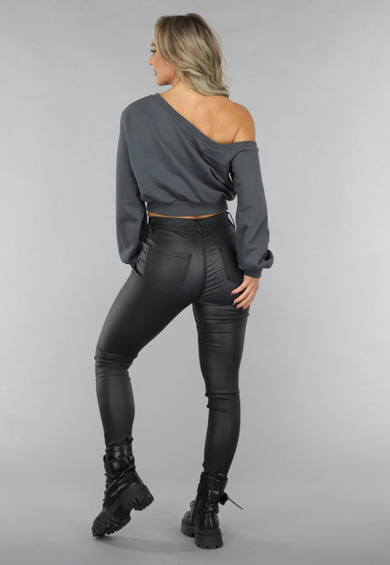 NEW2711 Antraciet Trui met One Shoulder