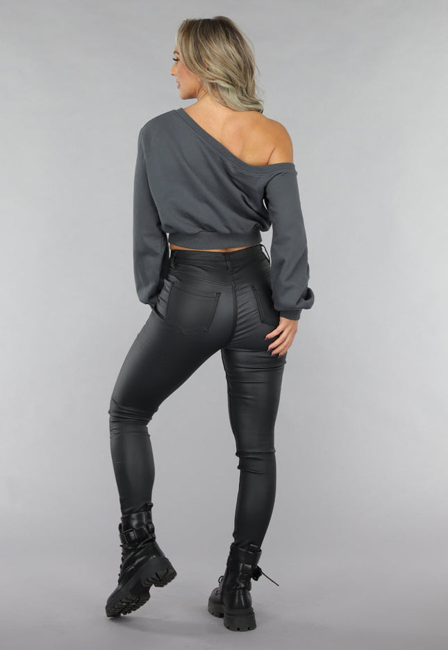 NEW2711 Antraciet Trui met One Shoulder