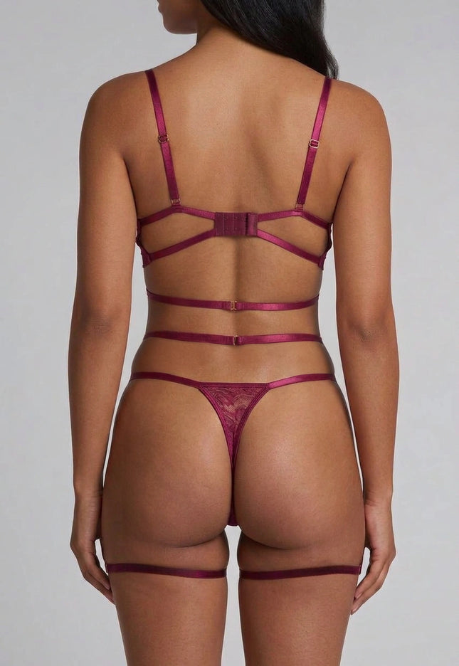 NEW2711 Aubergine Bustier Lingerie Set met Hartjes