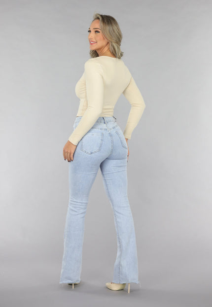 OP=OP.AV.09 Beige Rib Top met Kleine Scrunch