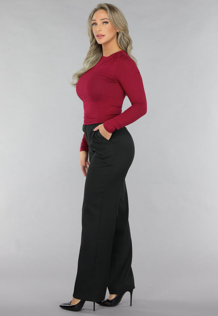 NEW2711 Bordeaux Rode Top met Plooien