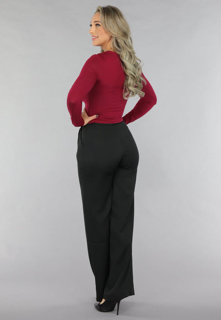 NEW2711 Bordeaux Rode Top met Plooien