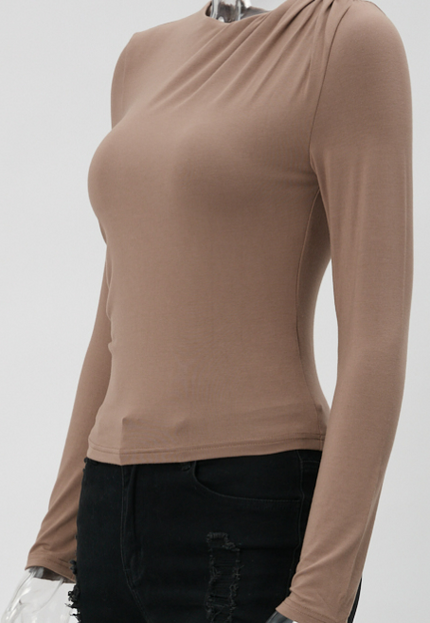 NEW2711 Taupe Topje met Gedrapeerde Hals