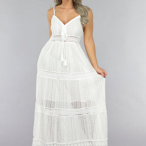 NEW2711 Witte Gehaakte Jurk in Boho Stijl