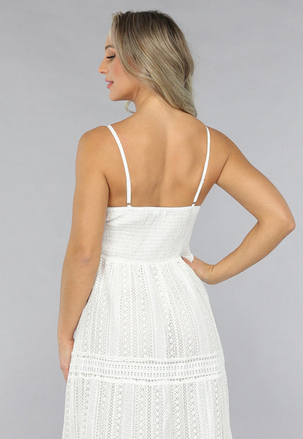 NEW2711 Witte Gehaakte Jurk in Boho Stijl