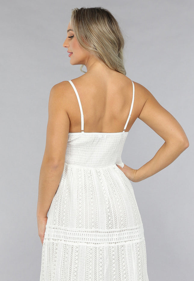 NEW2711 Witte Gehaakte Jurk in Boho Stijl
