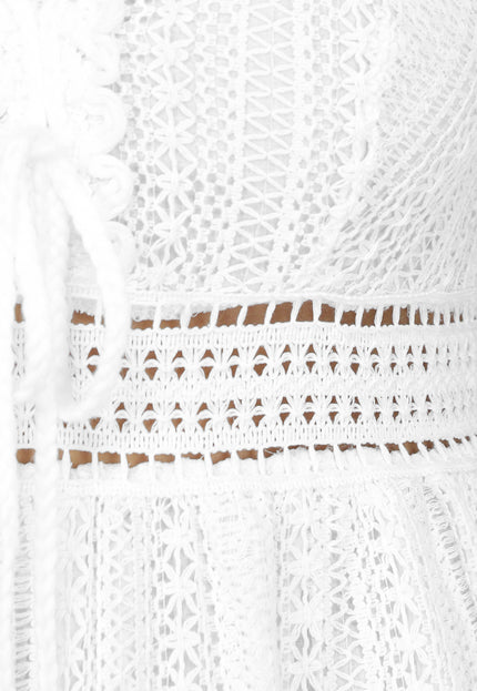 NEW2711 Witte Gehaakte Jurk in Boho Stijl