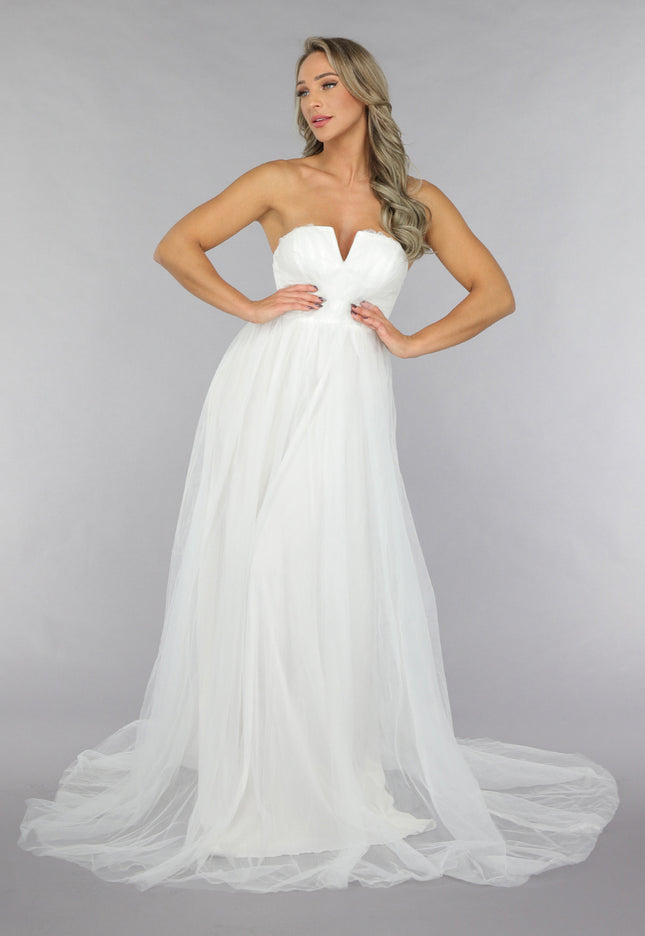 NEW2711 Witte Lange Mesh Bridal Jurk