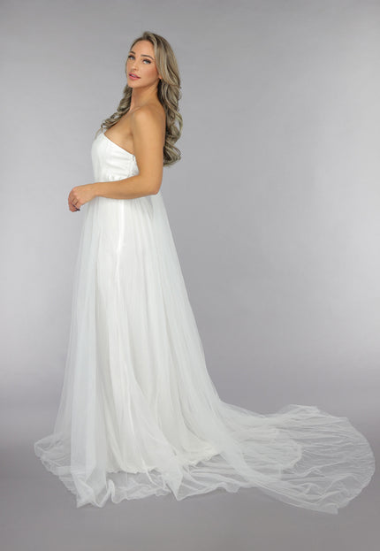 NEW2711 Witte Lange Mesh Bridal Jurk