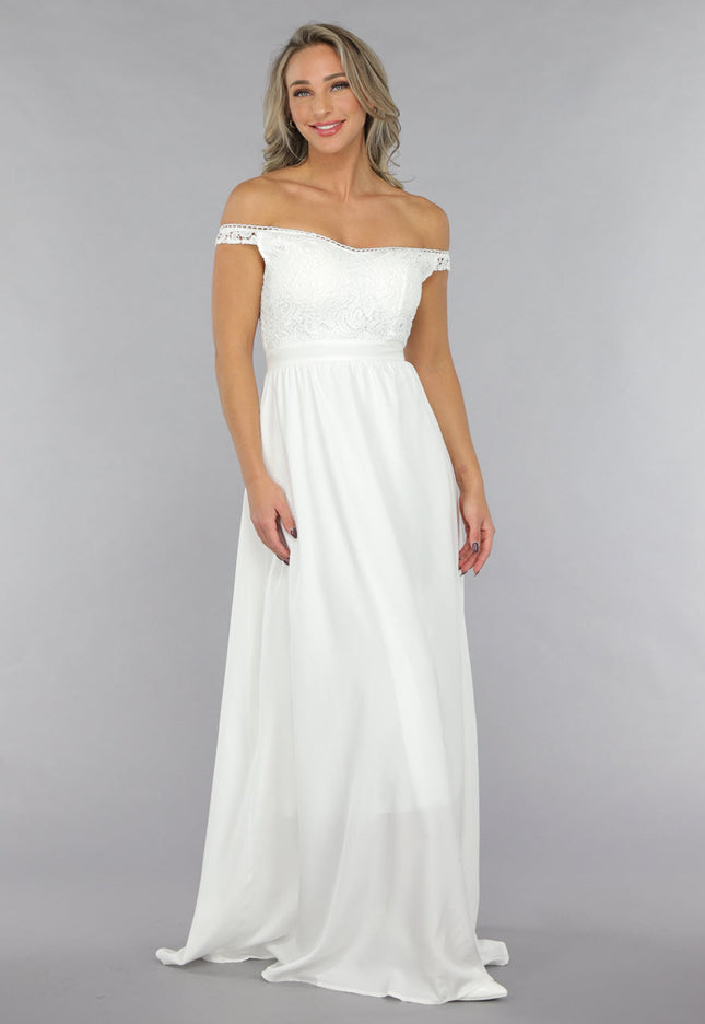 NEW2711 Witte Off Shoulder Bruidsjurk met Pads