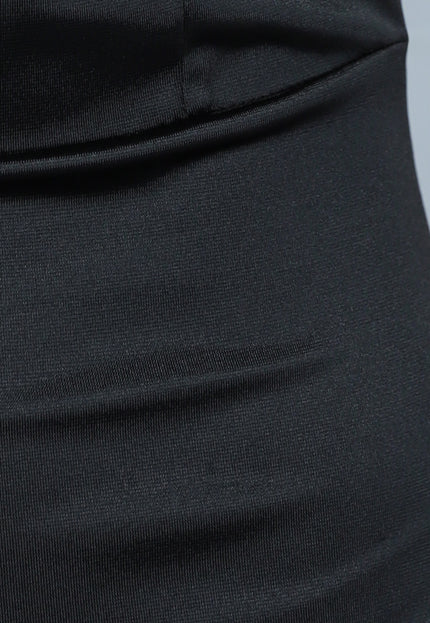 NEW2711 Zwarte Ruffle Avondjurk in Zwart Satin