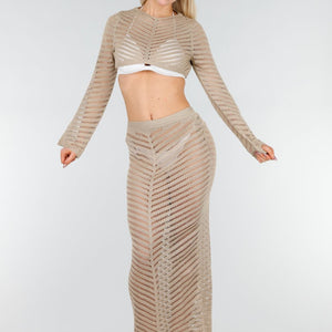 NEW280126 Beige Gehaakte Midi Cover Up Set
