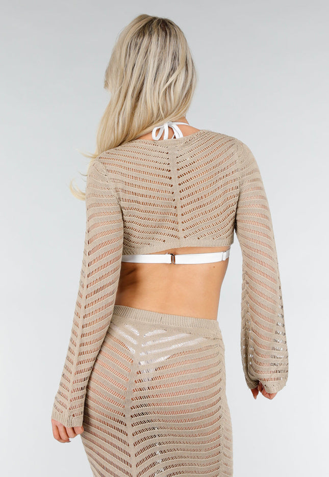 NEW280126 Beige Gehaakte Midi Cover Up Set