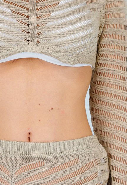 NEW280126 Beige Gehaakte Midi Cover Up Set