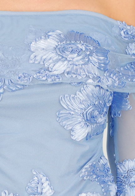 NEW280126 Blauwe Off Shoulder Mesh Top