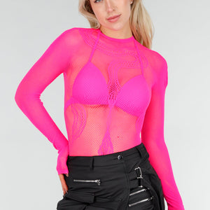 NEW280126 Neon Roze Mesh Fishnet Body