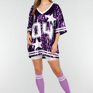 NEW280126 Paarse Dreamteam Pailletten Jersey