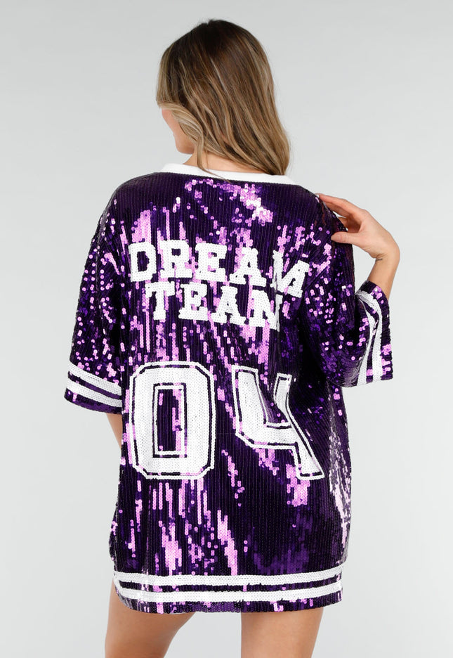 NEW280126 Paarse Dreamteam Pailletten Jersey