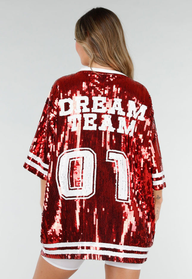 NEW280126 Rode Dreamteam Pailletten Jersey