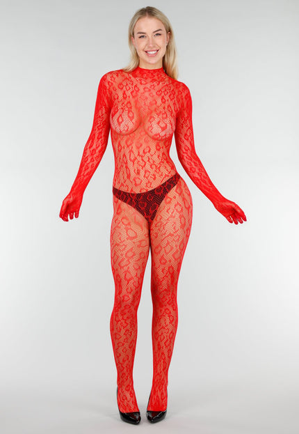 NEW280126 Rode Fishnet Bodystocking