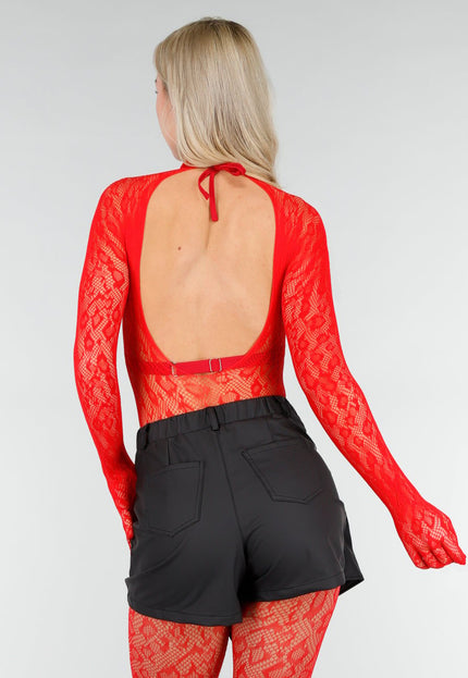 NEW280126 Rode Fishnet Bodystocking