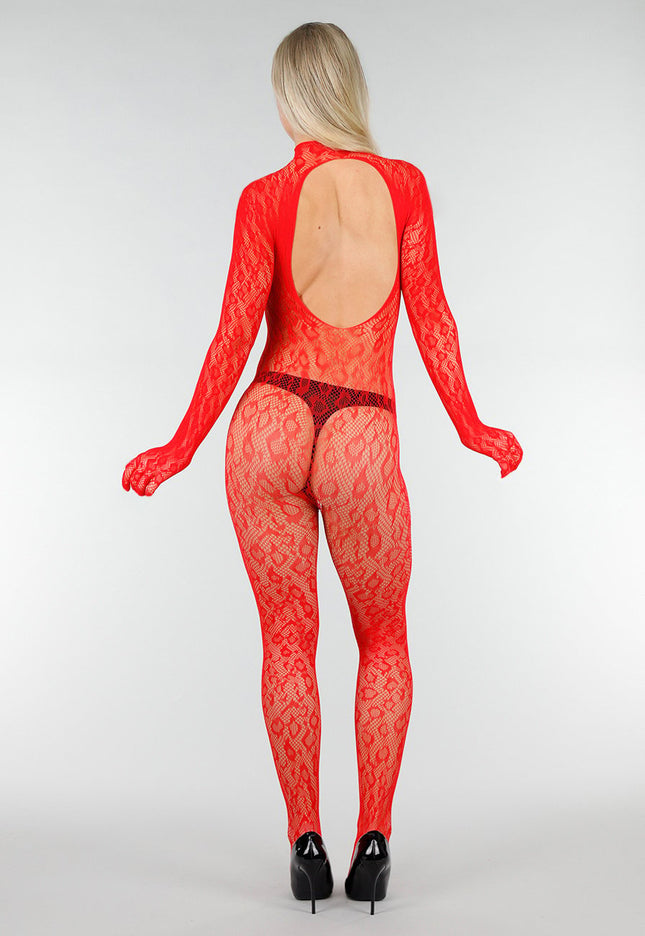 NEW280126 Rode Fishnet Bodystocking