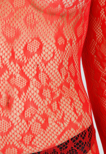 NEW280126 Rode Fishnet Bodystocking