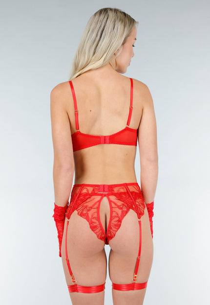 NEW280126 Rode Kanten Lingerie Set met Jarretels