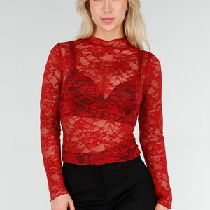 NEW280126 Rode Kanten Mesh Top