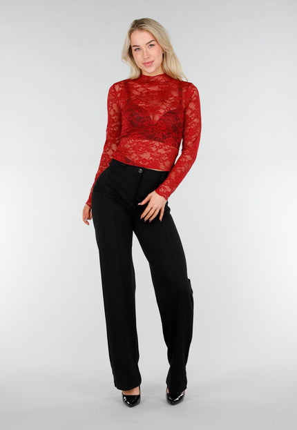 NEW280126 Rode Kanten Mesh Top