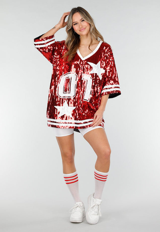 NEW280126 Rode Dreamteam Pailletten Jersey