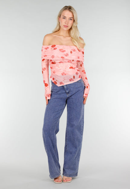 NEW280126 Roze Off Shoulder Mesh Top
