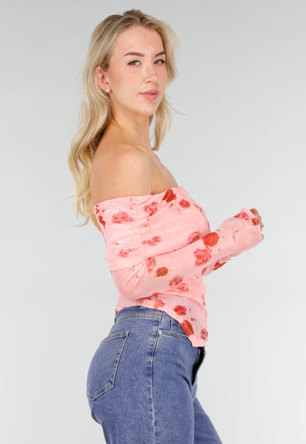 NEW280126 Roze Off Shoulder Mesh Top